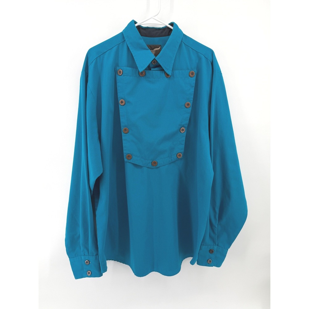 Steer West Scully Bib Front Shirt Mens XXL Teal Vintage Western Cowboy Ranch USA